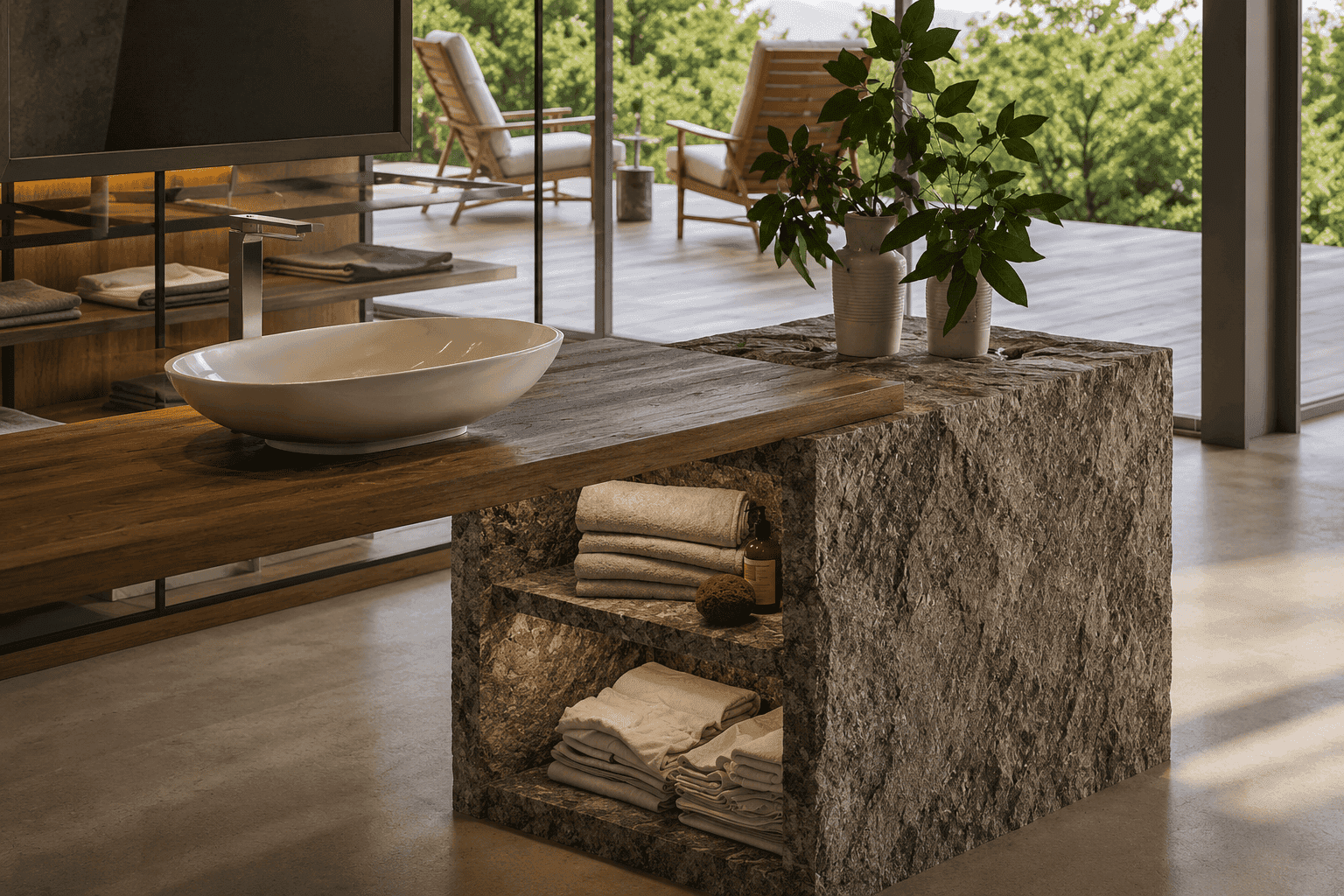Dialogue between stone and timber